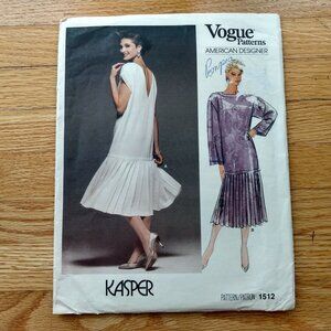 Vintage 80s Vogue Flapper Dress Sewing Pattern Size 8 Kasper 1512 UNCUT